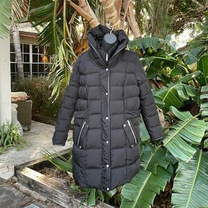 DKNY  leather trim, puffer coat with hood